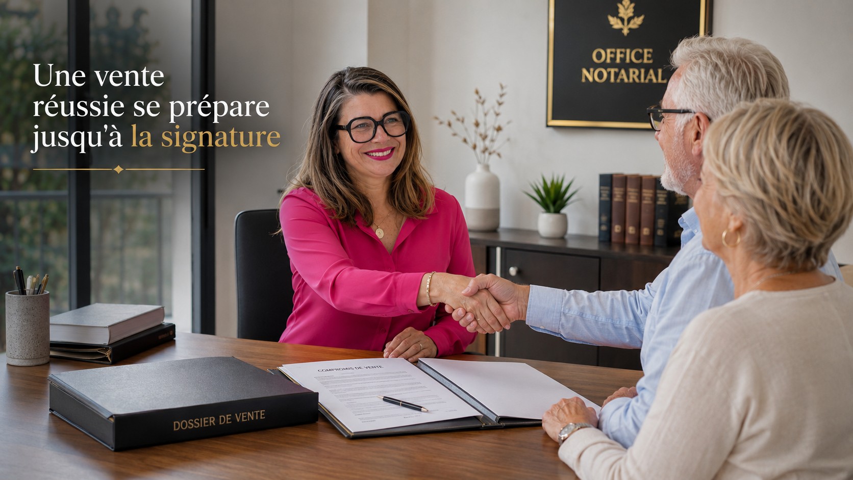 Signature d'un compromis de vente en présence de la conseillère immobilière