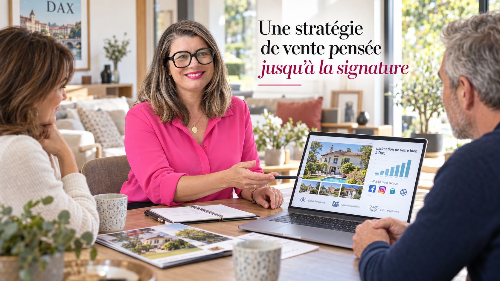 Cécile Bazerque présente une estimation et sa stratégie de diffusion à des propriétaires à Dax