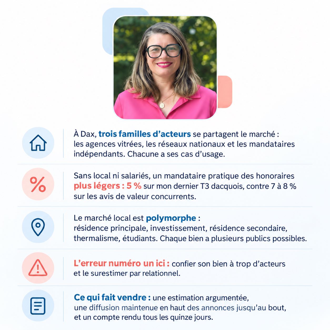 Infographie : mandataire ou agence immobilière à Dax, les points clés pour bien choisir